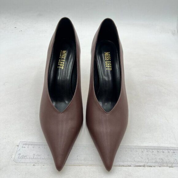 miss left Women's Classic V-Cut Closed Pointed Toe Pumps,High Heel Elegant Brown - Picture 3 of 8